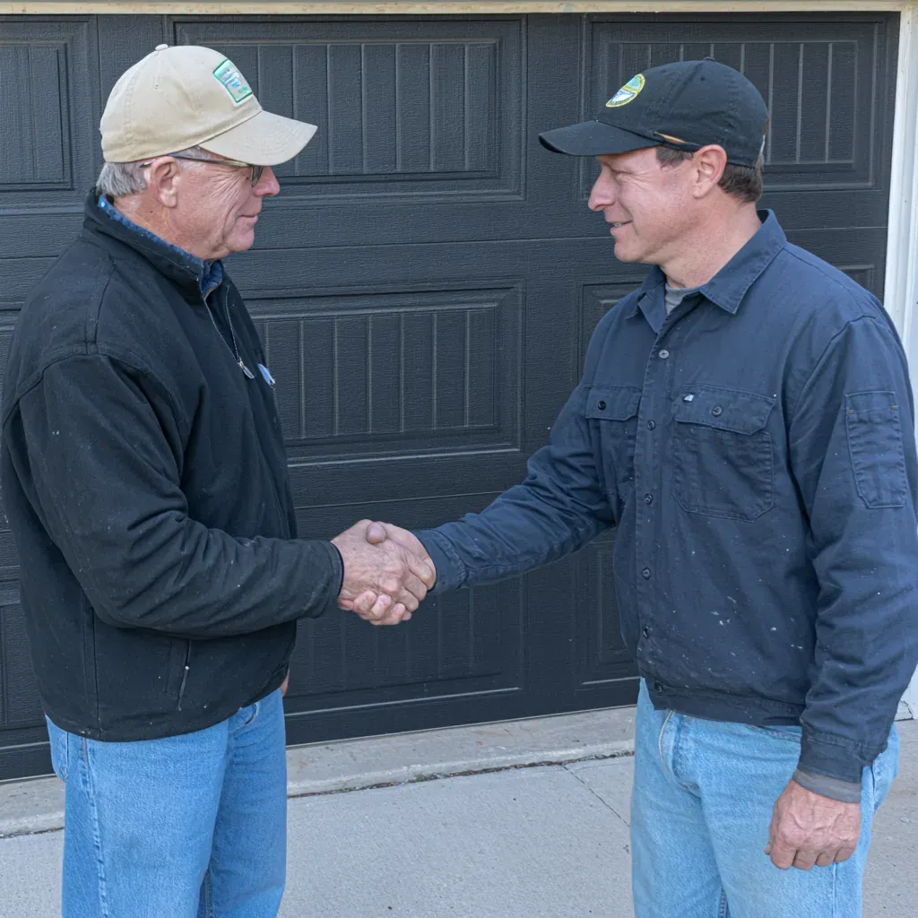 Garage door being serviced at a home in Irving, TX